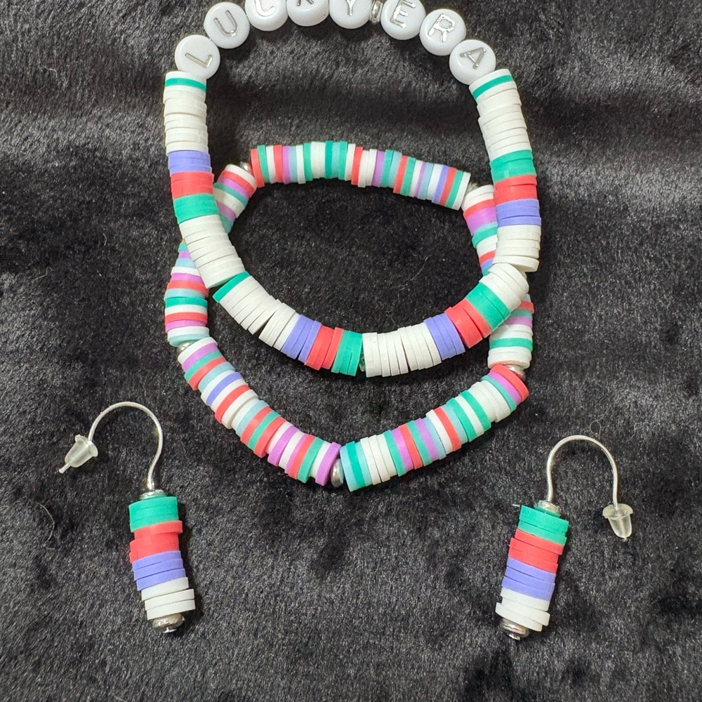 St. Patty’s Day Lucky Era Clay Bead stretch bracelet set w/ matching earrings